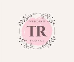 tr Initialen Brief Hochzeit Monogramm Logos Vorlage, handgezeichnete moderne minimalistische und florale Vorlagen für Einladungskarten, Datum speichern, elegante Identität. vektor