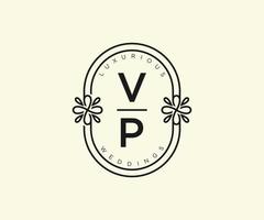 vp initialer brev bröllop monogram logotyper mall, hand dragen modern minimalistisk och blommig mallar för inbjudan kort, spara de datum, elegant identitet. vektor