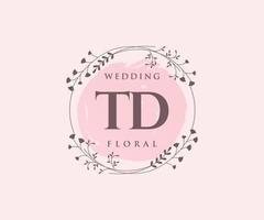 td Initialen Brief Hochzeit Monogramm Logos Vorlage, handgezeichnete moderne minimalistische und florale Vorlagen für Einladungskarten, Datum speichern, elegante Identität. vektor