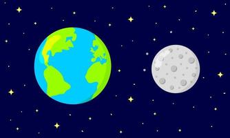 jord och måne på mörk Plats starry bakgrund. astronomi för barn vektor