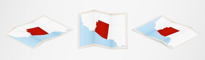 Faltkarte von Arizona in drei verschiedenen Versionen. vektor