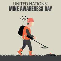 Illustrationsvektorgrafik eines Mannes überprüft das Feld mit einem Minensuchgerät, perfekt für den internationalen Tag, den Tag der Vereinten Nationen, Feiern, Grußkarten usw. vektor