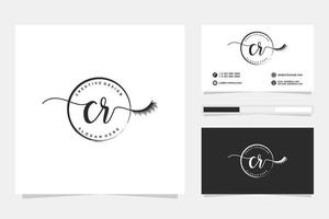 första cr feminin logotyp samlingar och företag kort templat premie vektor