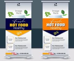 Lebensmittel- und Restaurant-Roll-Up-Banner-Design-Vorlage, Standee-Design-Banner, modernes Business-Food-Digital-Roll-Up-Banner vektor