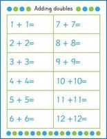 matematik kalkylblad för ungar. tillsats dubbel. tillägg öva för barn vektor
