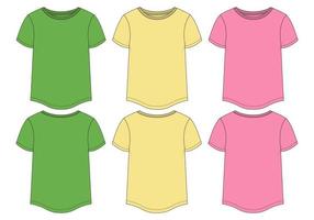 kurzärmliges t-shirt mit rundem unterem saum kleid design technische mode flache skizzenvektorillustrationsvorlage für babys und damen. vektor