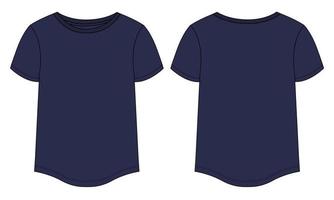 kurzärmliges t-shirt mit rundem unterem saum kleid design technische mode flache skizzenvektorillustrationsvorlage für babys und damen. vektor