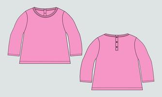 Langarm mit Rundhalsausschnitt, T-Shirt-Tops, Kleiderdesign für Kinder und Damen. technische mode flache skizze bekleidung vektor illustration vorlage vorder- und rückansichten