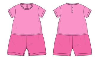 T-Shirt-Tops und Shorts Kleid Design technische Mode flache Skizze Vektor Illustration Vorlage für Kinder.