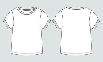 grundlegende t-shirt insgesamt technische mode flache zeichnungsvorlage. leeres flaches Kurzarm-T-Shirt-Design für Kinder. Vektorgrafik Vorder- und Rückansicht. vektor