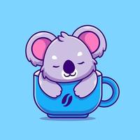 niedlicher koala, der in der tassenkaffeekarikatur-vektorikonenillustration schläft. Tierfutter-Icon-Konzept isolierter Premium-Vektor. flacher Cartoon-Stil vektor