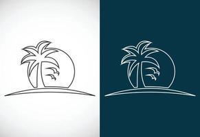 enkel modern unik tropisk strand linje konst logotyp design vektor illustration