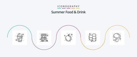 sommar mat och dryck linje 5 ikon packa Inklusive svamp. matlagning. mat. ljuv. honung vektor