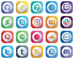 söt 3d lutning ikoner av topp social media 20 packa sådan som fråga. slak. deviantart. wattpad och meta ikoner. högupplöst och professionell vektor