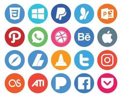 20 social media ikon packa Inklusive Twitter media Behance vlc adsense vektor