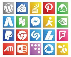 20 social media ikon packa Inklusive adsense krom basläger PayPal syfte vektor