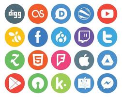 20 Social Media Icon Pack, einschließlich Google Play Apple Drupal Foursquare Zootool vektor