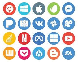 20 Social Media Icon Pack, einschließlich Microsoft Meta Photo Netflix Stock vektor