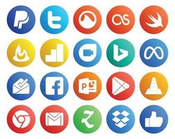 20 social media ikon packa Inklusive vlc Google spela Google duo powerpoint inkorg vektor