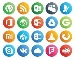 20 Social Media Icon Pack inklusive Browser Player Google Drive Media Outlook vektor