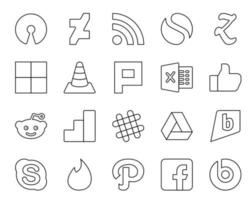 20 Social Media Icon Pack inklusive Brightkite Chat Player Slack Reddit vektor