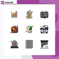 grupp av 9 fylld linje platt färger tecken och symboler för brand stridande verktyg cole ps adobe redigerbar vektor design element