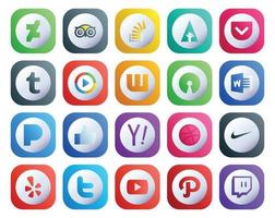 20 Social-Media-Icon-Packs, einschließlich Yahoo-Pandora-Pocket-Word-Wattpad vektor