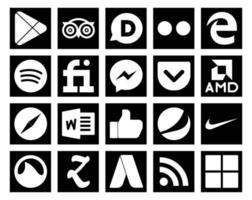 20 social media ikon packa Inklusive Nike tycka om fiverr ord safari vektor