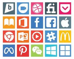 20 Social-Media-Icon-Pack, einschließlich Facebook-McDonalds-Apple-Chat-Video vektor