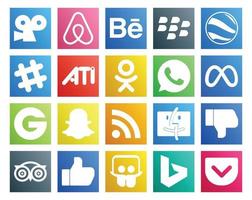20 social media ikon packa Inklusive tripadvisor upphittare odnoklassniki rss groupon vektor