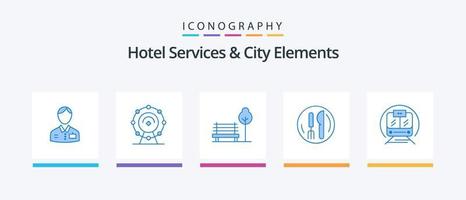 Hotelservices und City Elements Blue 5 Icon Pack inklusive Schnellzug. Knie . Hotel. Service. Hotel. kreatives Symboldesign vektor