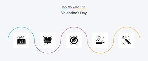 valentines dag glyf 5 ikon packa Inklusive läkemedel. kärlek. romantisk hjärta. mat. förbjuden vektor
