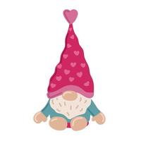 niedlicher valentime gnome mit herz im roten hut für valentinstagkarten, geschenke, t-shirts, tassen, aufkleber, scrapbooking-handwerk und design. vektor