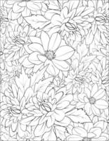 schöne botanische Seerosen-Dahlie, Blumenmusterillustration für Malbuch oder -seite, Dahlienblumen-Skizzenkunst, handgezeichneter Blumenstrauß lokalisiert auf weißem Hintergrund. vektor