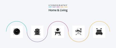 Home and Living Glyph 5 Icon Pack inklusive Zimmer. Heimat. Leben. Tisch. Leben vektor