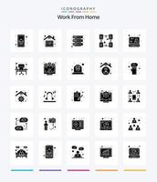 kreative Arbeit von zu Hause aus 25-Glyphen-Icon-Pack in Schwarz, z. B. Internet. Aufzeichnung. Netzwerk. online teilen. Datenaustausch vektor