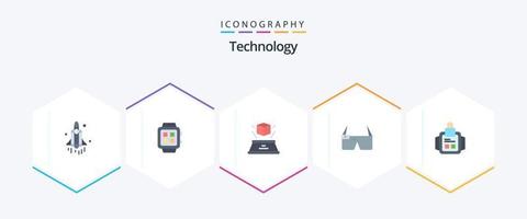 Technologie 25 Flat Icon Pack inklusive Smart. Gläser. Anschauen. Gerät. Vorstellung vektor