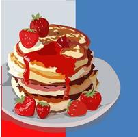 Pfannkuchen, Pfannkuchen mit Erdbeermarmelade mit einer schönen roten Farbe, perfekt für den Tag des Pfannkuchens, können auf Banner und Werbeaktionen in sozialen Medien angewendet werden vektor