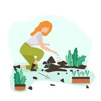 trädgårdsarbete människor vår. platt vektor begrepp illustration kvinnor, håller på med hobby trädgård arbete.vår trädgårdsarbete begrepp