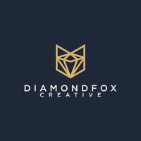 erstaunliches Linienkunst-Diamant- und Fuchs-Logo-Design vektor