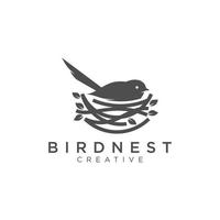 Fantastisk fågel och bo logotyp design vektor