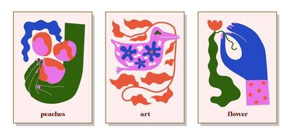 färgrik blommor och fåglar av annorlunda former. buketter av blommor. modern ljus klistermärken med fåglar och blommor. interiör målning. vektor illustration.