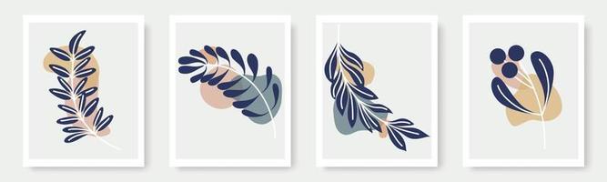 uppsättning av hand dragen former och blommig blad design element. exotisk djungel löv. abstrakt samtida modern trendig illustrationer element ikon vektor