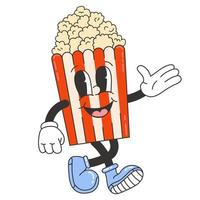 hand dragen trendig retro tecknad serie karaktär. illustration av årgång popcorn låda isolerat på vit bakgrund. vektor