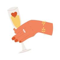weibliche Hand, die ein Glas Champagner hält vektor