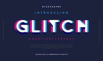 glitch alphabet städtische schriftart. digitale futuristische technologie-logo-branding-schrift vektor