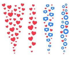 fliegende Herzen strömen. Liebe mag Emotionen für soziale Medien. positive Reaktion und Feedback. Vektorsatz vektor
