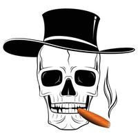 skalle med hatt och cigarr - rolig teckning vektor