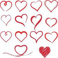horisontell uppsättning för bläck borsta hjärtan. hjärta symbol. hjärta ikon. formad logotyp. älskare, romantik, alla hjärtans dag, alla hjärtans dag, romantisk, begrepp, kort, äktenskap, två, dag, mängd, tillgivenhet, lycka vektor