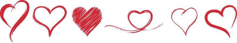 horizontaler Satz für Tintenpinselherzen. Herz-Symbol. Herz-Symbol. geformtes Logo. liebhaber, romantik, valentinstag, valentinstag, romantisch, konzept, karte, ehe, zwei, tag, vielfalt, zuneigung, glück vektor